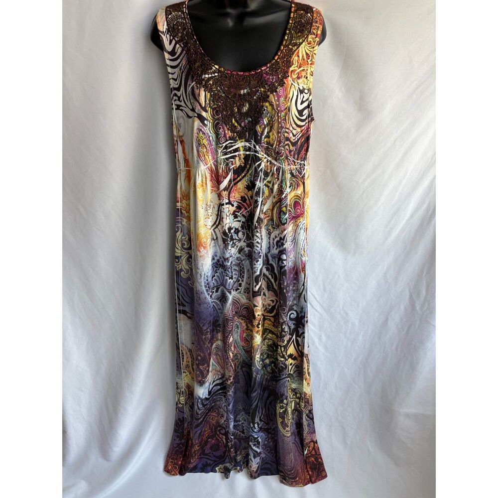 Style & Co Midi Brown Dress Embroidered Lace Multicolor Size L Casual Summer